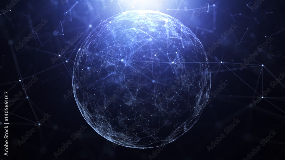 Canvas Prints dark blue shiny digital ai tech lines and sphere background illustration.