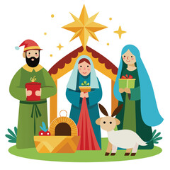 Obraz premium Christmas nativity scene clipart on white background 