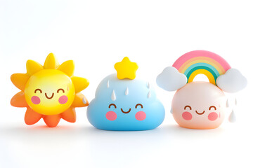 Obraz premium Cute weather icons on white background