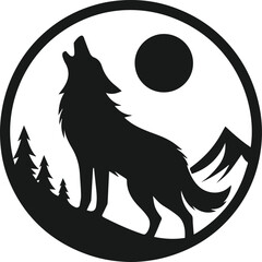 Mountain with wolf vector