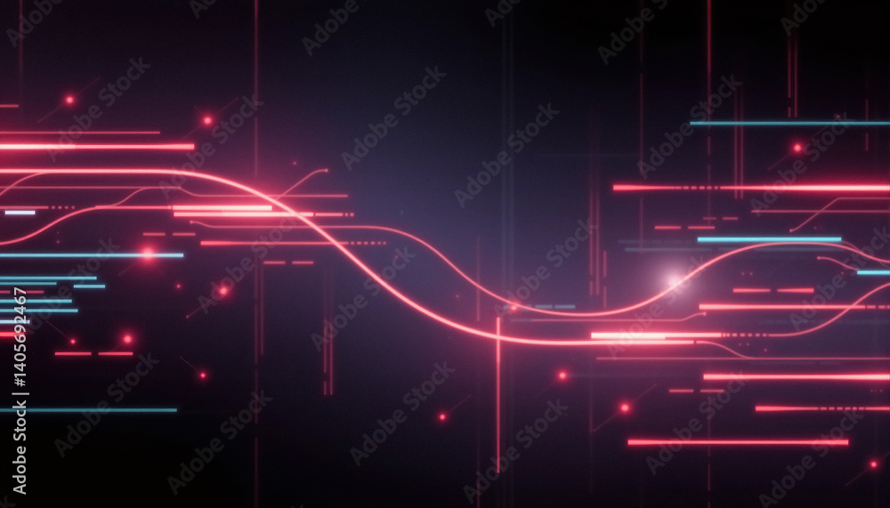 Aufkleber Abstract digital network with glowing lines high technology communication and data flow
