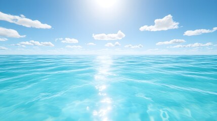 Obraz premium Tranquil Blue Ocean Water Under Bright Sunlight and Soft Clouds