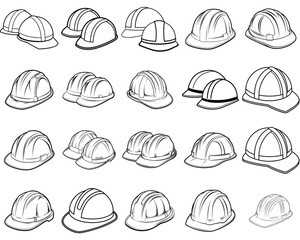 Hardhats outline vector illustration isolated on white background.