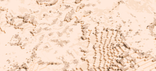 Voxels Isometric Pixel Cube Art Arid Desert Sandstorm Landscape 3D Illustration