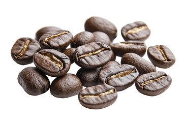 Obraz premium Rich brown coffee beans piled up. Fresh, roasted aroma and texture are enticing. Isolated over a transparent background