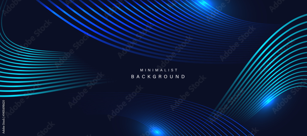 Poster Dark minimalist background with glowing curved lines vector.