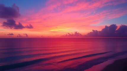 Fototapeta premium Vibrant sunset ocean beach tropical sky