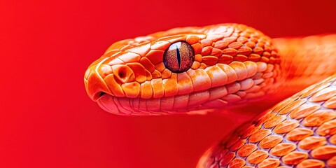 Fototapeta premium A red snake with a yellow eye is shown in the image