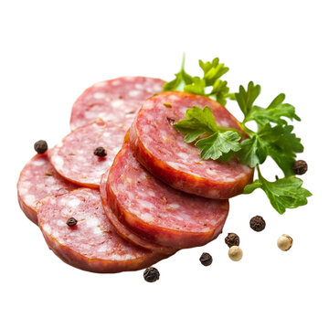 Delicious salami slices garnished with parsley and peppercorns a tasty treat