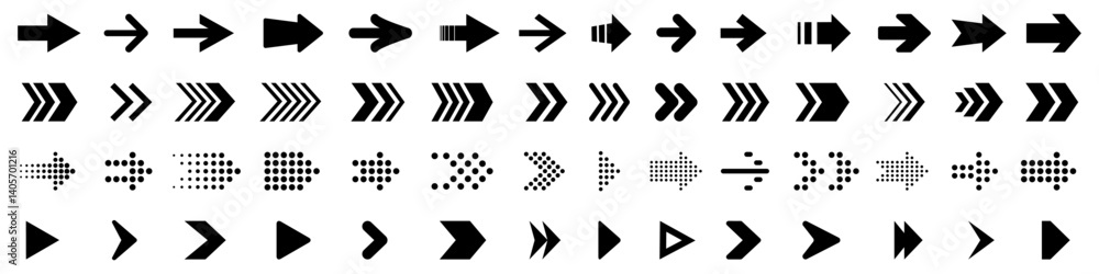 Poster arrow icon set, arrow cursor collection, different arrow signs, black arrows icons