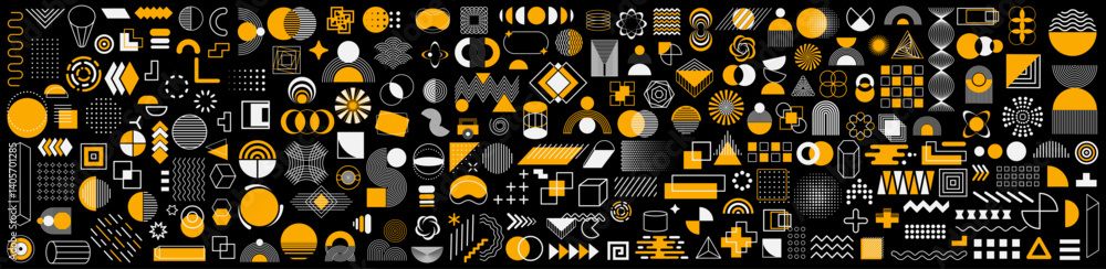 Poster geometric shapes set. trendy minimal halftone geometric shapes collection. memphis design retro elem