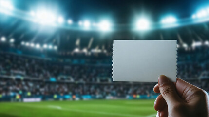 Blank Ticket Held in Hand at a Soccer Stadium During a Match