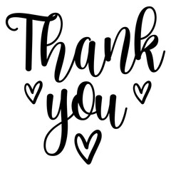 Thank you typography design on plain white transparent isolated background for card, shirt, hoodie, sweatshirt, apparel, tag, mug, icon, poster or badge