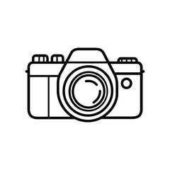 Camera Outline Icon with Lens Details on Transparent Background for Photography