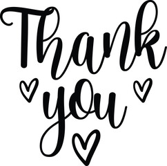 Thank you typography design on plain white transparent isolated background for card, shirt, hoodie, sweatshirt, apparel, tag, mug, icon, poster or badge