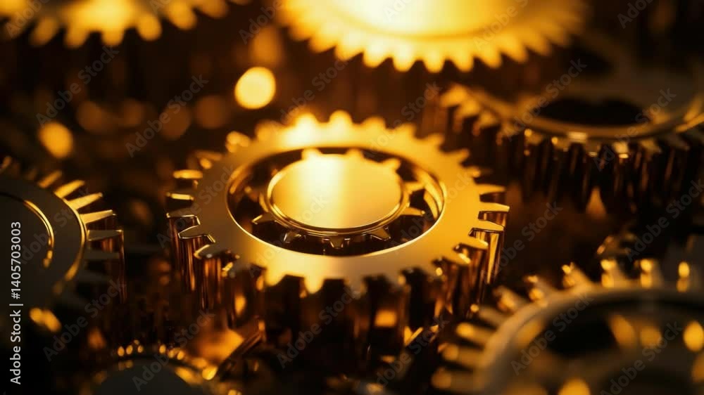 Aufkleber abstract background of shiny metallic gears interlocking in a modern industrial setting