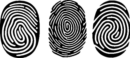 Fingerprint or thumbprint set isolated. Fingerprint icons. Personal id identity. Press finger, scan for safety.