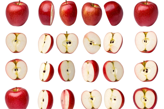 Isolated Red Apples with Slices on Transparent Background Photo