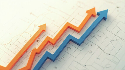 Orange and Blue Arrow Lines Over Map Diagram