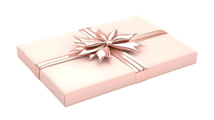 Isolated Rose Gold Gift Box With Pink Ribbon Bow On Transparent Background 3D