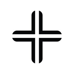 Obraz premium Cross Shape with Rounded Edges Black Geometric Sign on Transparent Background