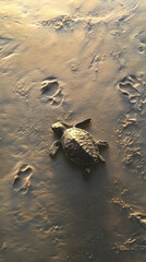 A New Beginning: Hatchling Turtle's Journey to the Ocean at Sunrise