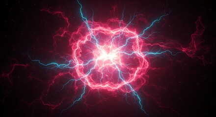 Naklejka premium Glowing Energy Sphere with Lightning Effect in Red and Blue