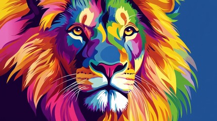 Vibrant colorful lion portrait.  Bold vibrant colors create a striking image of a majestic lion's head