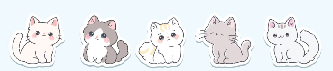 A collection of adorable vector stickers featuring bright and fluffy kittens that will fill your digital messages, social networks and creative projects with coziness and positivity.