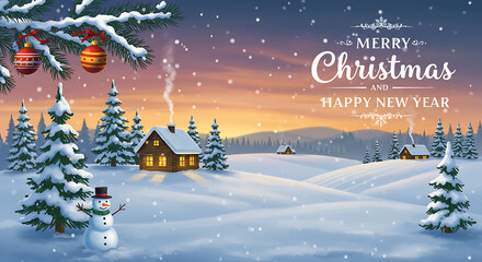 Naklejka premium Winter Wonderland: Christmas Eve Sunset AI Generated