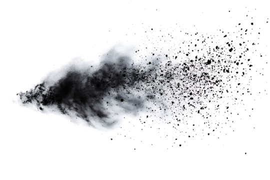 Black charcoal dust, gunpowder isolated on PNG background and texture, top view 