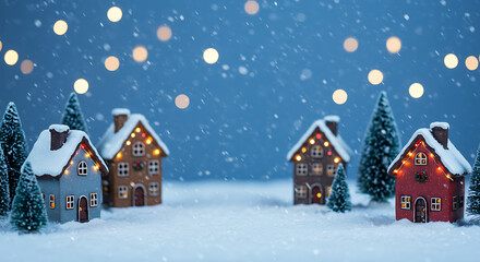 Cozy Christmas Village: Snowfall & Warm Lights AI Generated