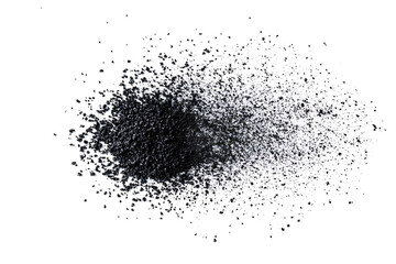 Black charcoal dust, gunpowder isolated on PNG background and texture, top view 