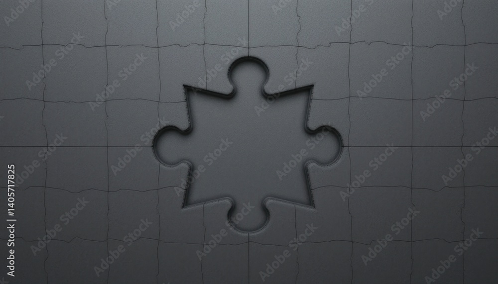 Poster puzzle piece insertion process modern workspace digital art minimalist environment close-up view pro