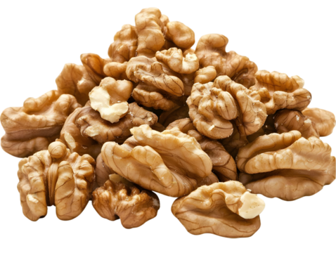 Isolated Walnut Kernels Pile on Transparent Background Macro Photo