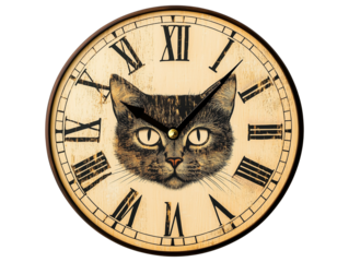 Vintage Cat Face Clock with Roman Numerals