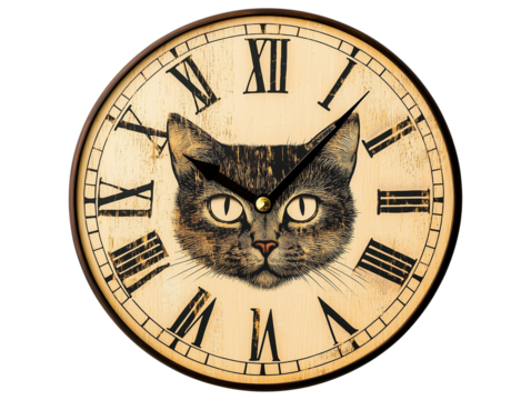 Vintage Cat Face Clock with Roman Numerals