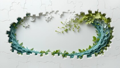 Creating nature-inspired puzzle pieces abstract art installation tranquil environment artistic viewpoint conceptual design for eco-friendly decor