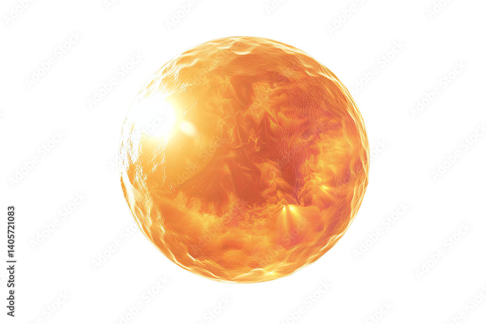 Poster burning orb with a fiery texture and radiant light emanating from within, isolated on a transparent 