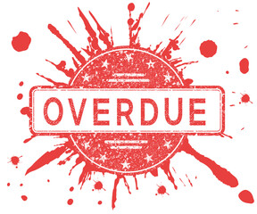 A red round stamp with a grunge texture and the text "overdue". On a transparent background