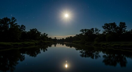 Moonlight on River at Night