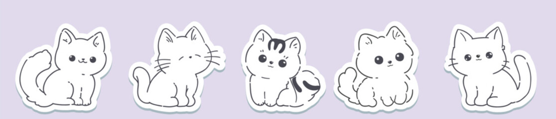 A set of vector stickers with incredibly cute and touching images of kittens. These fluffy creatures will add coziness, warmth and positivity to your messages and creative projects.