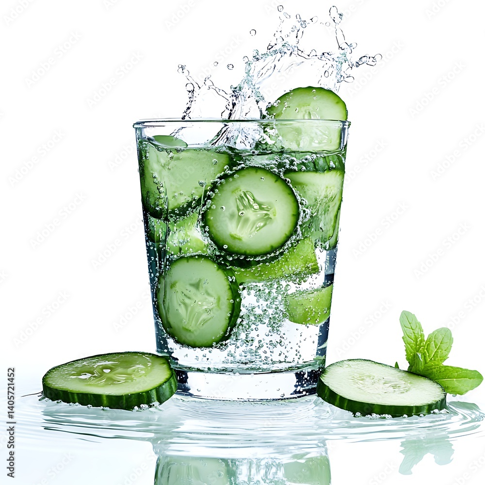 Aufkleber refreshing cucumber splash: a close-up shot capturing the essence of hydration and vitality. refresh