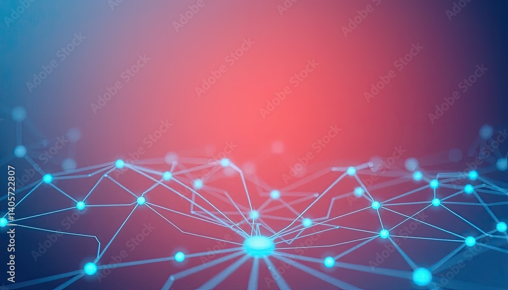 Poster abstract network connection red and blue gradient background with illuminated nodes and lines