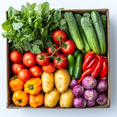 Fresh Harvest: An assortment of vibrant, fresh, and healthy vegetables, artfully arranged in a wooden crate, showcasing the bounty of the season.