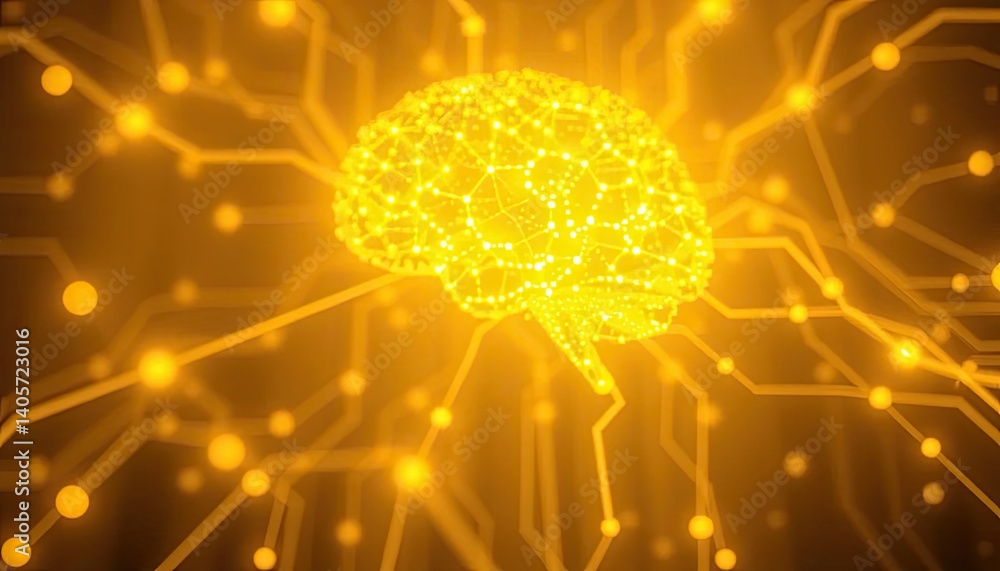 Poster glowing golden brain circuitry abstract network background
