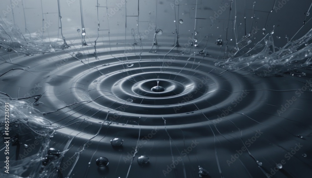 Poster rippling water droplets create circular patterns indoor studio high-definition visuals minimalist en