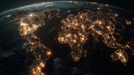 A realistic digital world map highlighting ai driven global logistics with illuminated data points