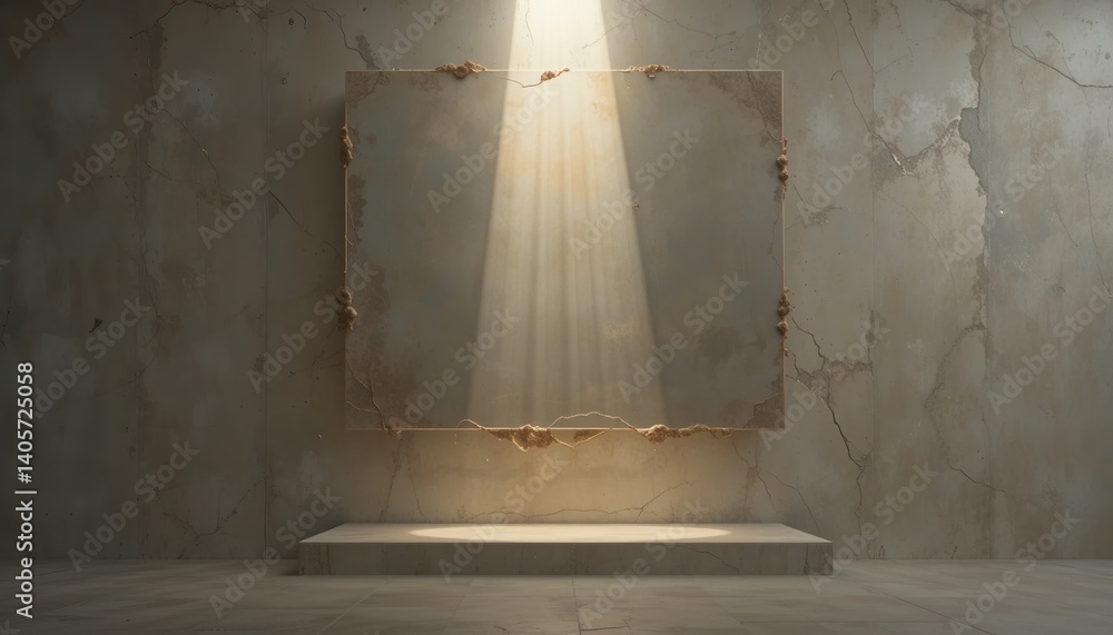 Poster illuminated art unveiling abandoned gallery digital art installation minimalistic space uplifting mo