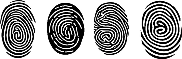 Finger print id authentication symbol set. Fingerprint, biometric, identity icon set. Set of vector realistic fingerprints.